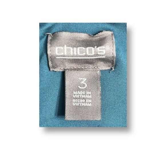 Chico’s Textured Knit Shift Midi Dress Teal V-Neck Boho Resort Beach Size XL 3 - Picture 7 of 9